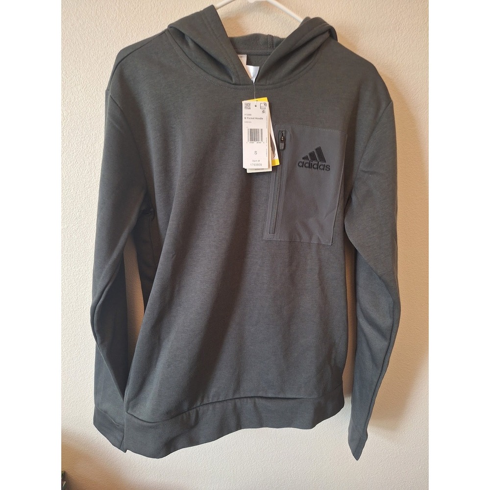 Adidas M Pocket Hoodie Mens Small GRESIX Grey Zippered Chest Pocket IY3369